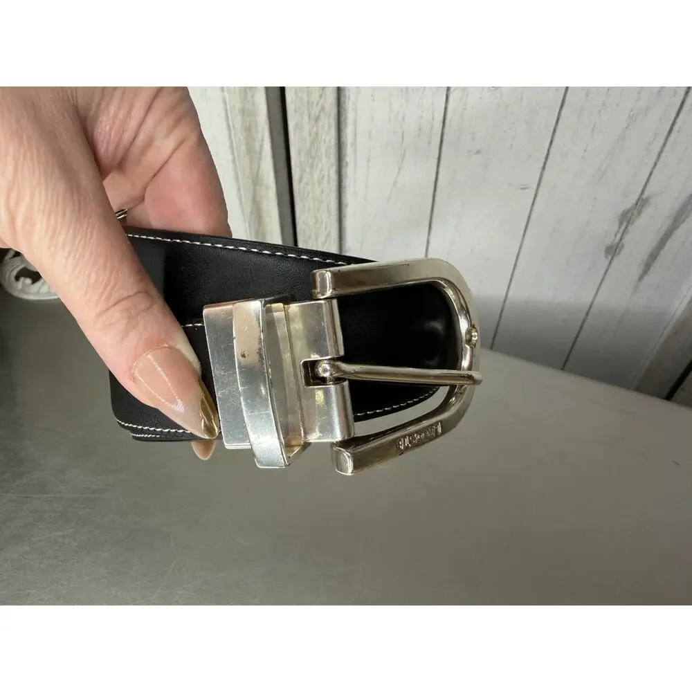 Lacoste Reversible Belt Brown Black Leather Silver Buckle Size 42